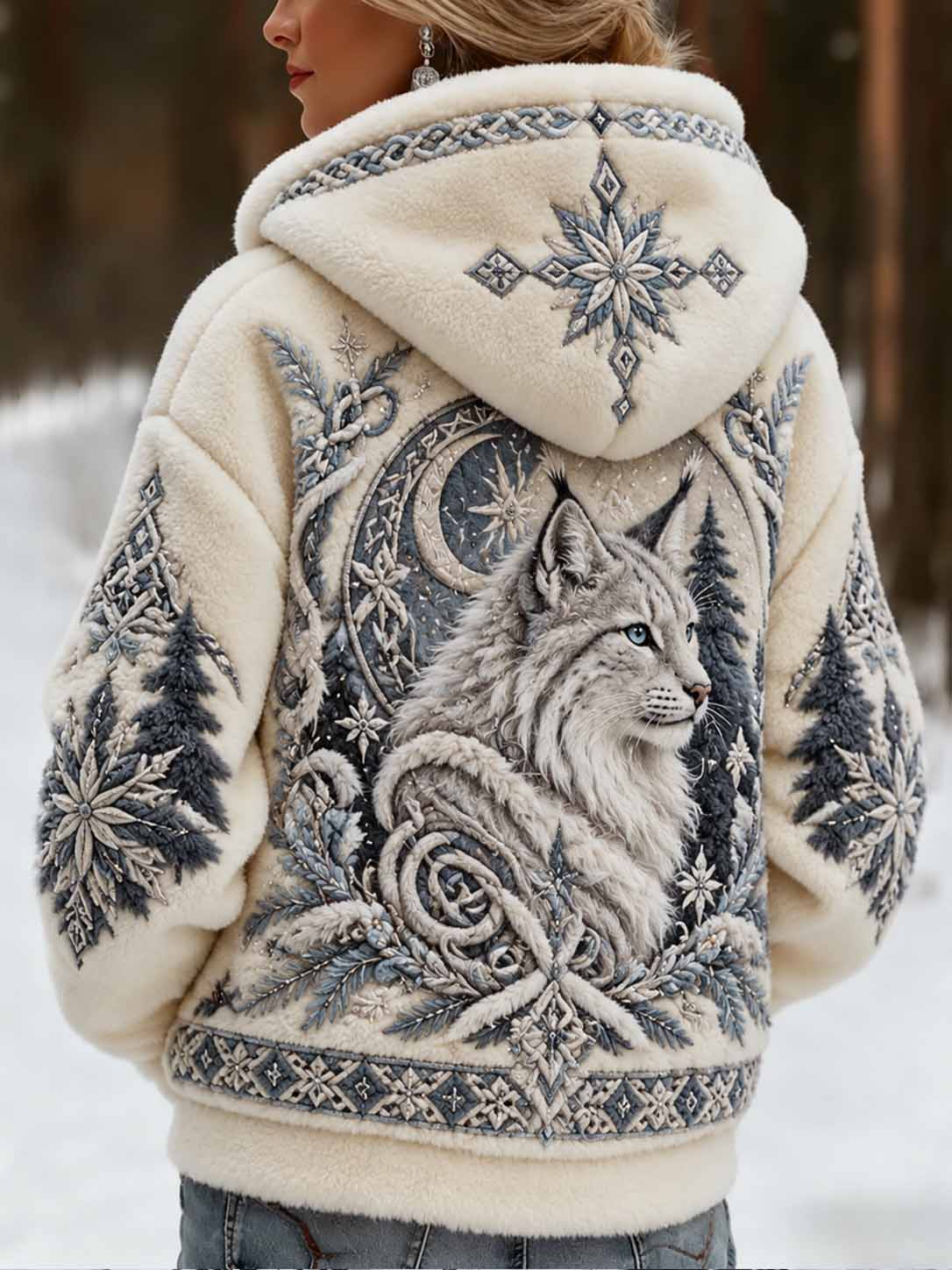 Women's Nordic Cat Print Hoodie Jacket