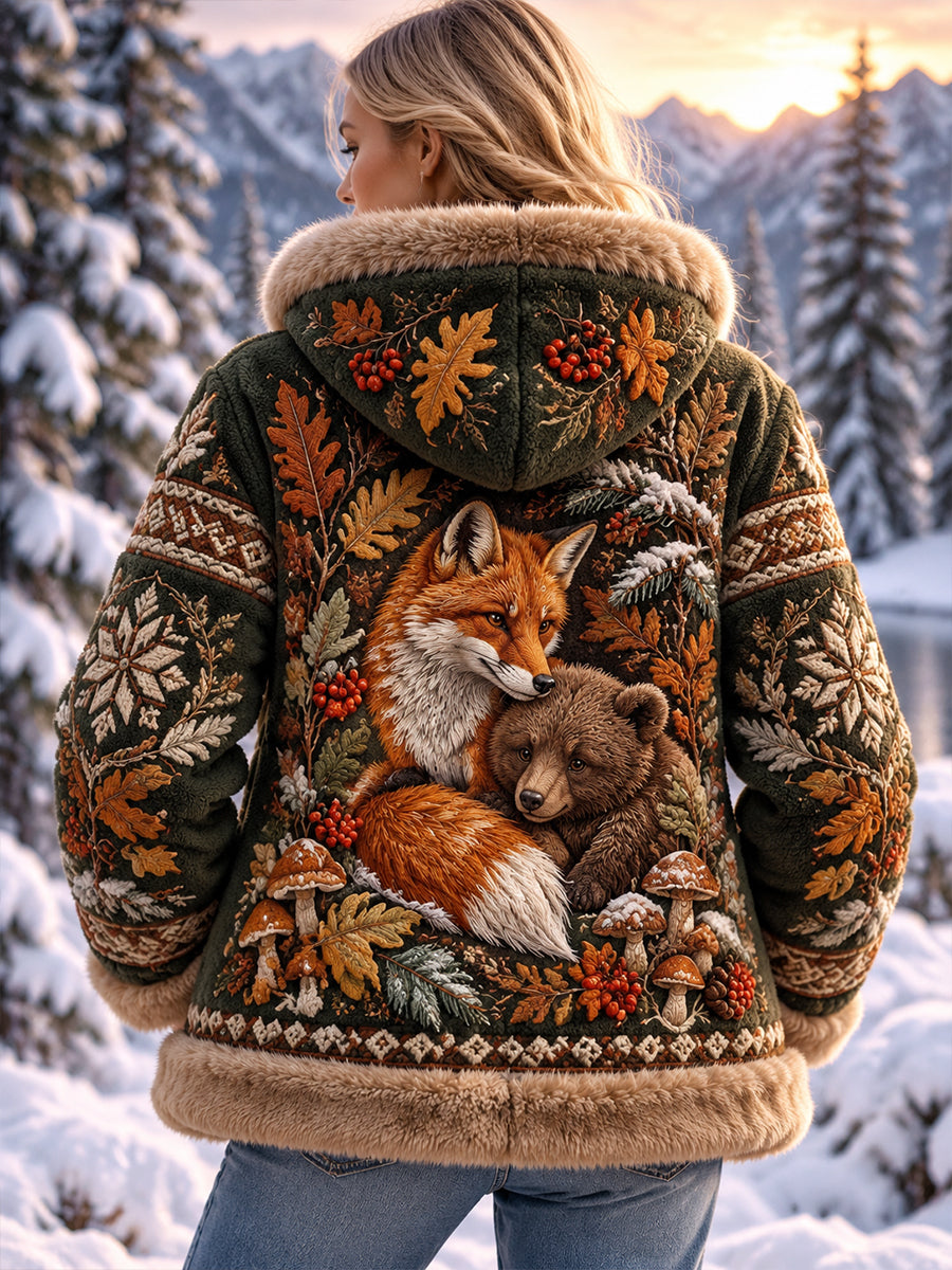 Lady's Nordic Autumn And Winter Animals Flannel Coat