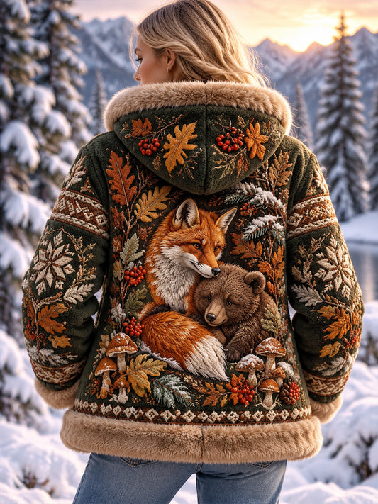 Lady's Nordic Autumn And Winter Animals Flannel Coat