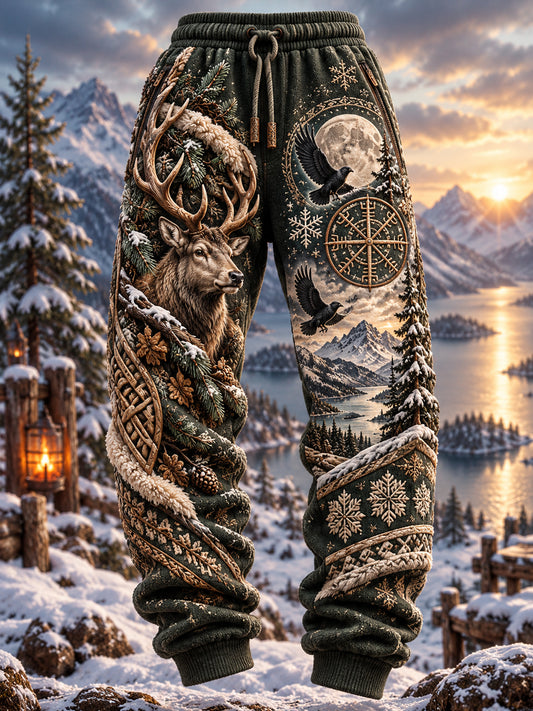 Men's Nordic Autumn And Winter Animals Print Casual Sweatpants Trousers