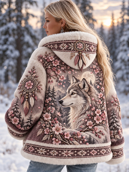 Lady's Nordic Autumn And Winter Animals Flannel Coat