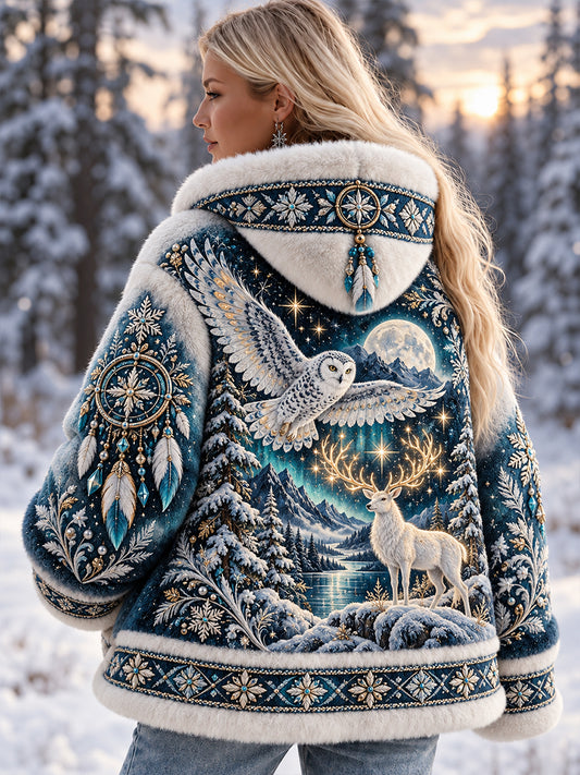 Lady's Nordic Autumn And Winter Animals Flannel Coat