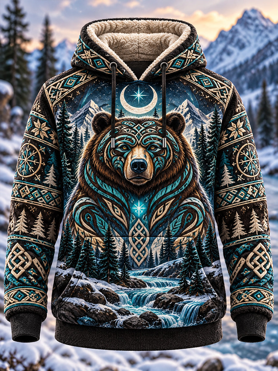 Men's Nordic Autumn and Winter Animals Flannel Hoodie