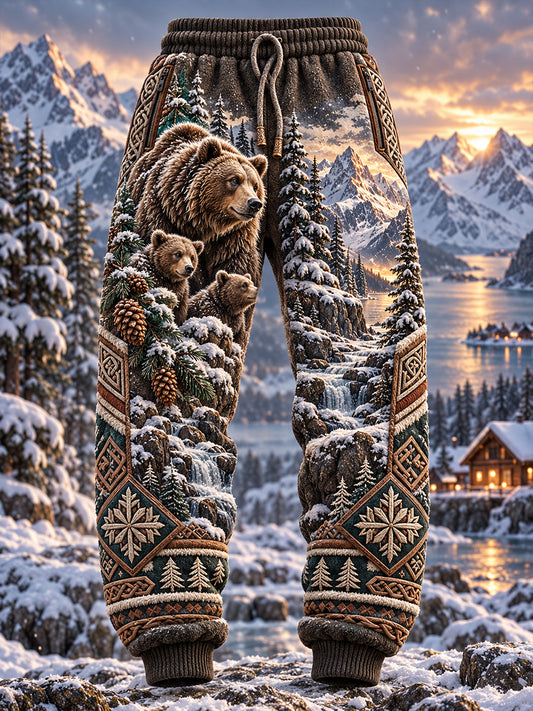 Men's Nordic Autumn And Winter Animals  Print Casual Sweatpants Trousers