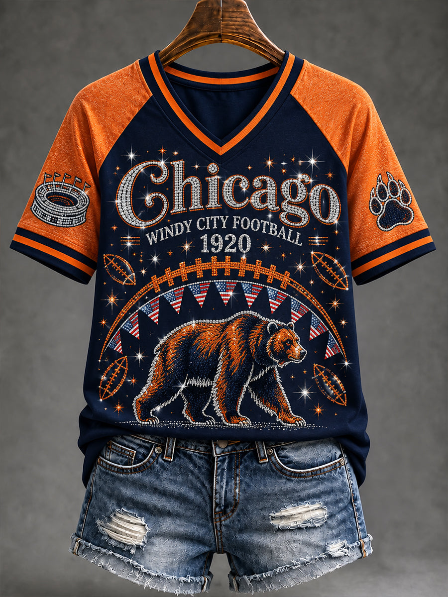 Women's American Football Chicago Bears V-Neck Short Sleeve T-Shirt