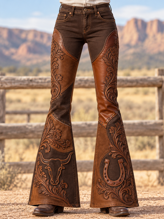 Women's Western Cowboy Culture Flared Trousers
