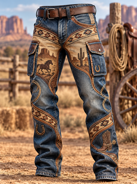 Men's Western Cowboy Culture Casual Work Trousers