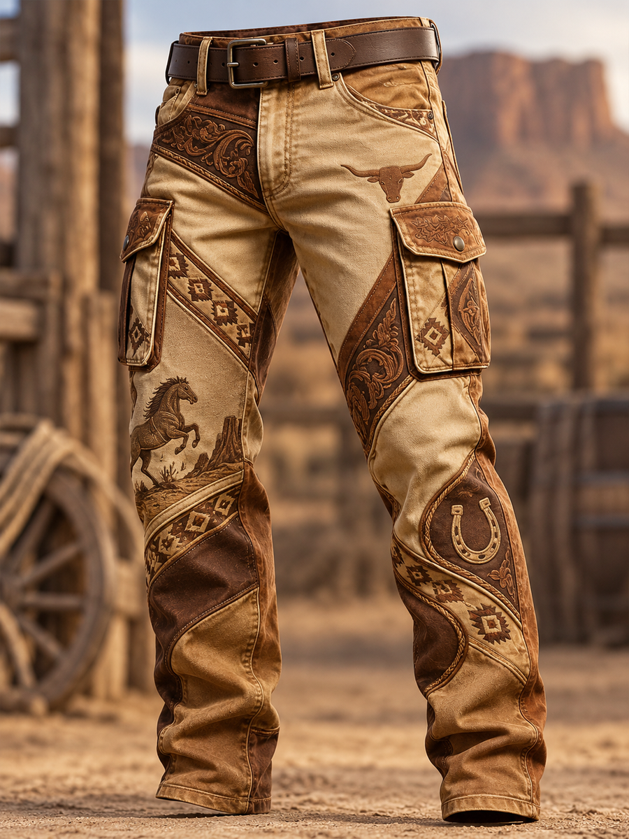 Men's Western Cowboy Culture Casual Work Trousers