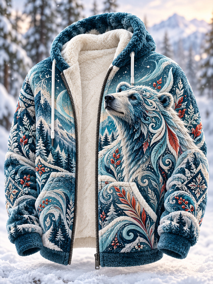 Men's Nordic Autumn And Winter Animals Flannel Jacket