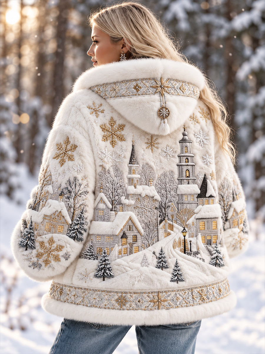 Lady's Winter Snow Scenery In Northern Europe Flannel Coat