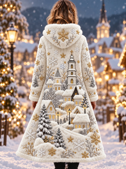 Women's Winter Snow Scenery In Northern Europe Flannel Jacket