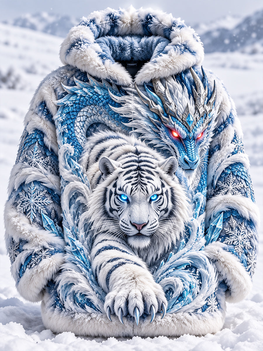 Men's Nordic Autumn and Winter Animals Flannel Hoodie