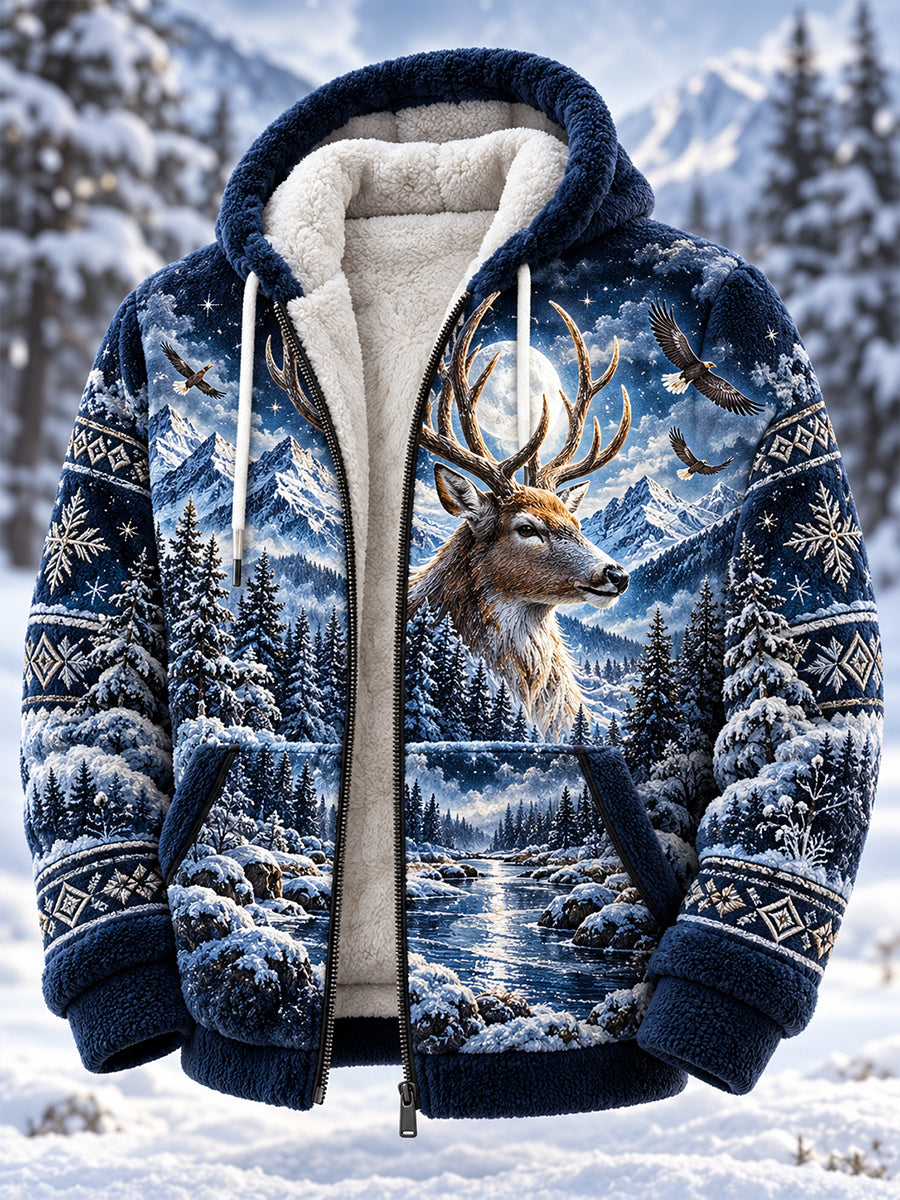 Men's Nordic Autumn And Winter Animals Flannel Jacket