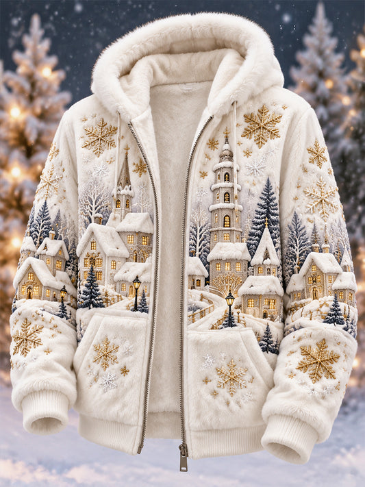 Men's Winter Snow Scenery In Northern EuropeFlannel Jacket