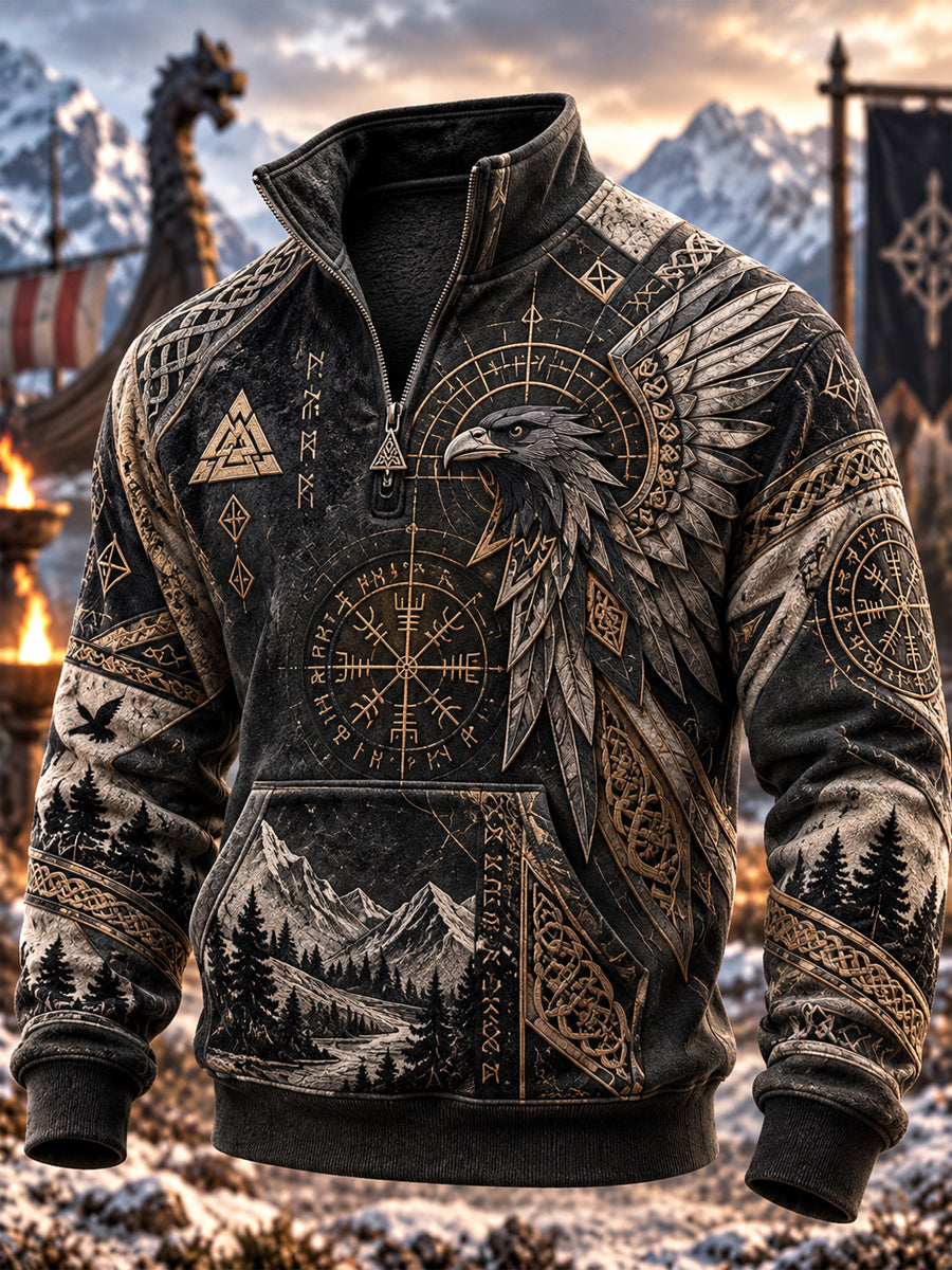 Men's Viking Art Zip-Up Hoodie