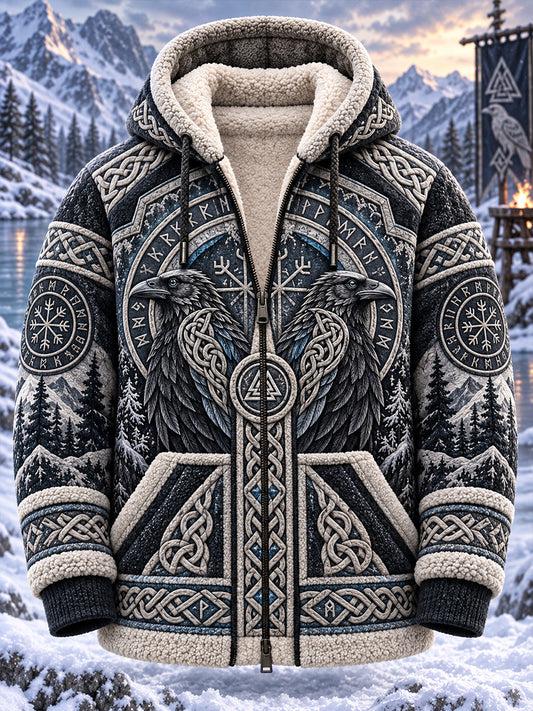 Men's Nordic Autumn Winter Viking Animals Flannel Jacket