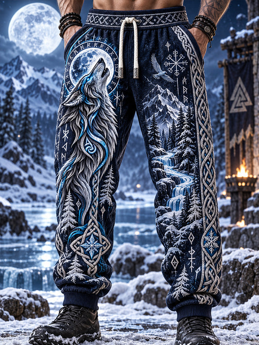 Men's Nordic Autumn Winter Viking Animals Pattern Printed Pants