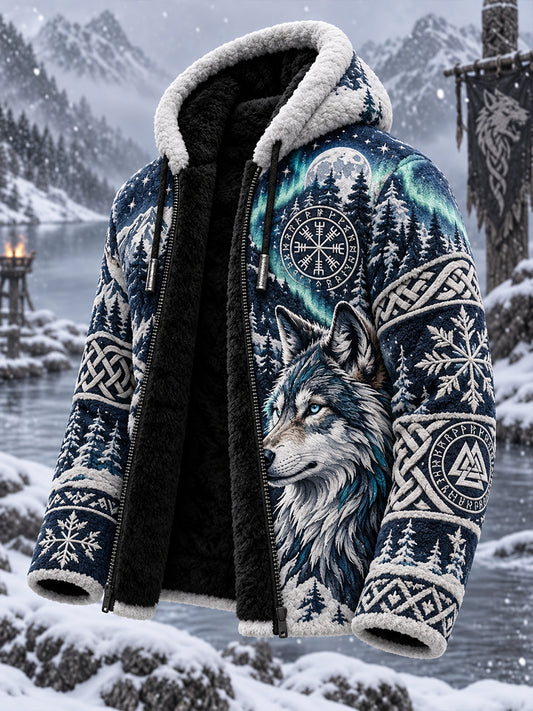 Men's Nordic Autumn Winter Viking Animals Flannel Jacket