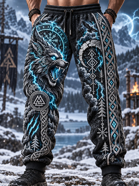 Men's Nordic Autumn Winter Viking Animals Pattern Printed Pants