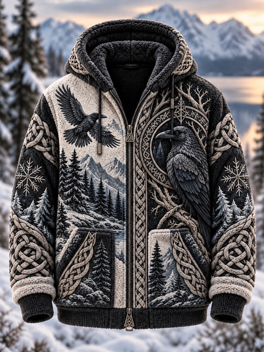 Men's Nordic Autumn Winter Viking Animals Flannel Jacket