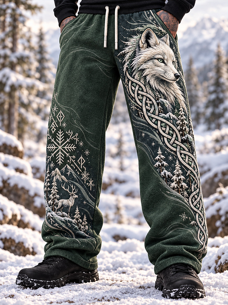 Men's Nordic Autumn Winter Viking Animals Pattern Printed Pants