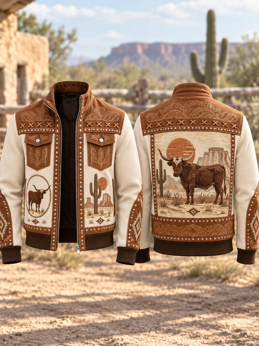 Men's Western Cowboy Art Patchwork Jacket